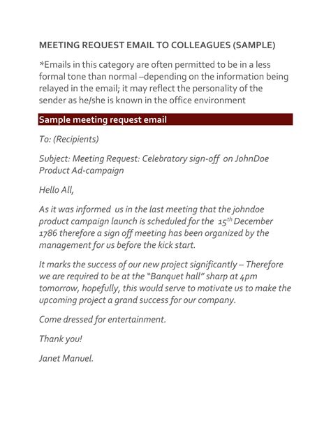 How do you send a formal meeting request?