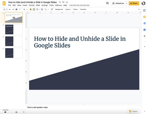 How do you unhide a slide in Google slides?