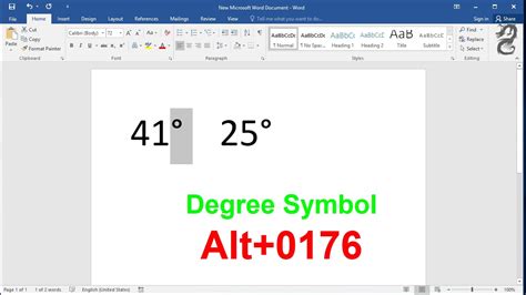 How do you write 90 degrees in Word?