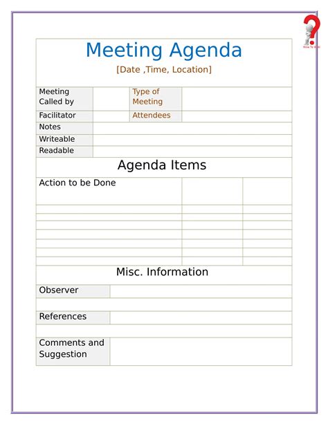 How do you write a simple agenda?