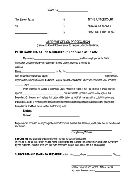 How do you write an affidavit of non prosecution in Texas?