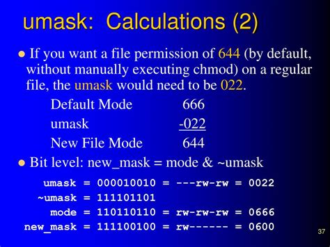 How is umask calculated?