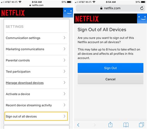 How long does it take Netflix to log out of all devices?