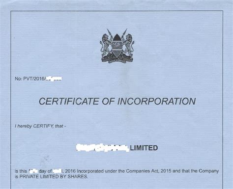 How long does it take to get a company registration certificate in Kenya?