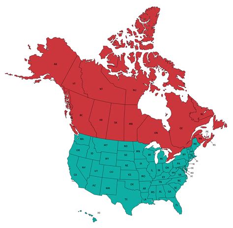 How many US states are above Canada?