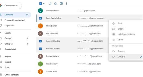 How many contacts can be in a Gmail group?