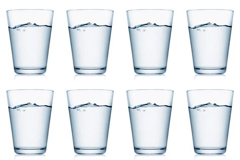 How much is 8 glasses of water in ML?