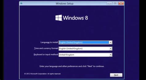 How to install Windows 8 from boot menu?