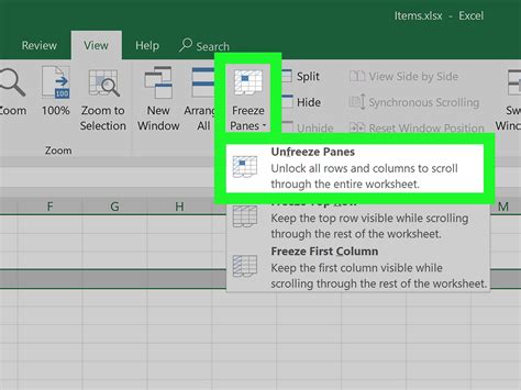 How to unfreeze Excel?