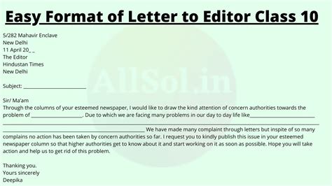 How to write a letter to editor class 10?