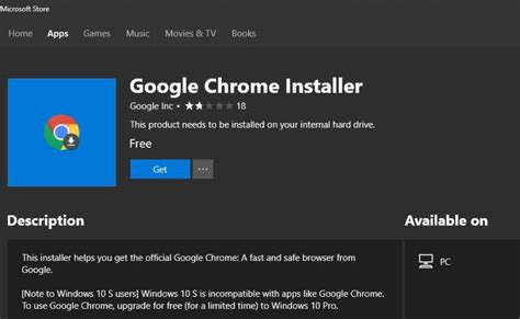 Is Google Chrome on Microsoft Store?