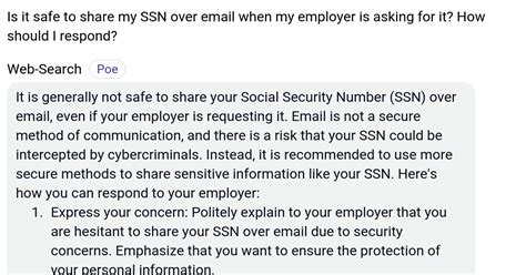 Is it safe to send SSN over email?