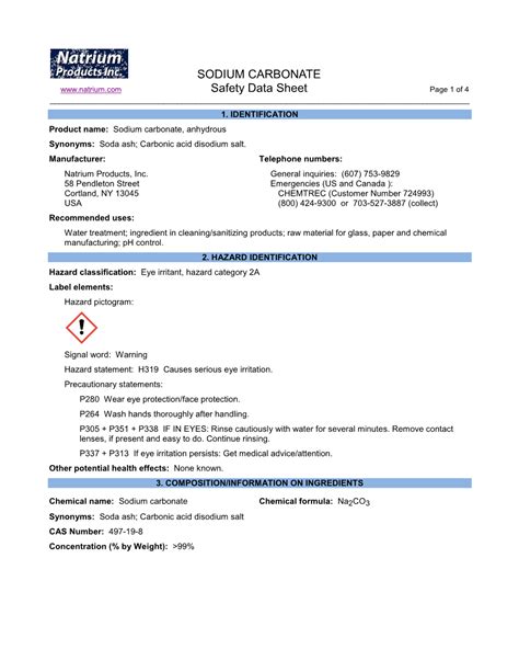 Is sodium bicarbonate hazardous?