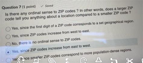 Is there any ordinal sense to zip codes?