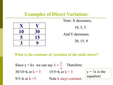 Is y 3x a constant variation?