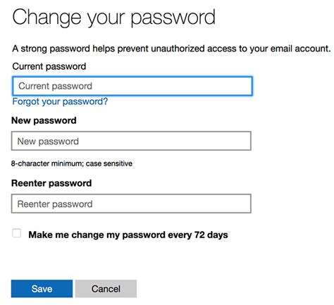 Should the new password be different from the old password Outlook?