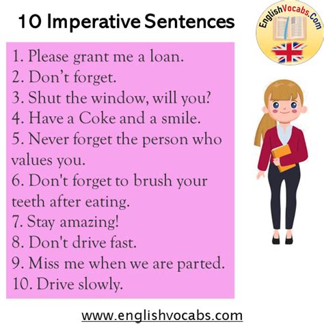 What are 10 examples of imperative sentences?