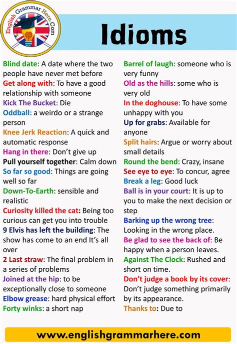What are 10 idioms and their meanings?