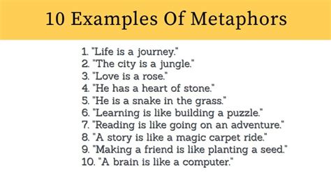 What are 10 metaphors?