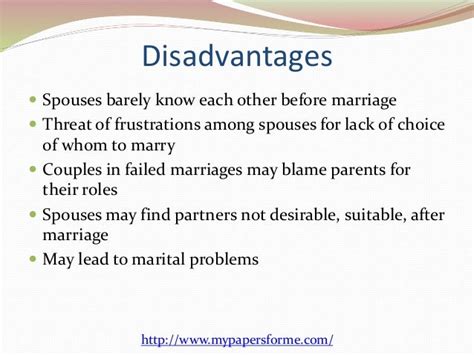 What are 2 disadvantages of arranged marriages?