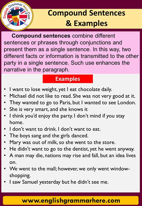 What are 20 examples of compound sentences?