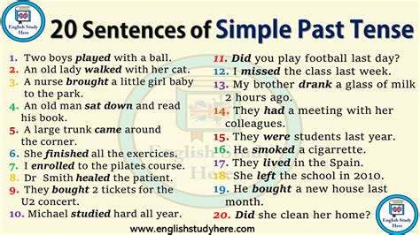 What are 20 examples of past tense?