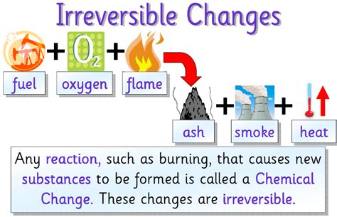 What are 3 examples of irreversible changes?