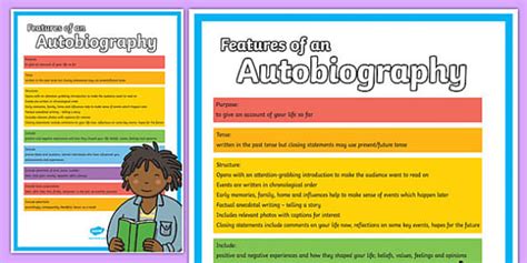 What are 3 features of an autobiography?