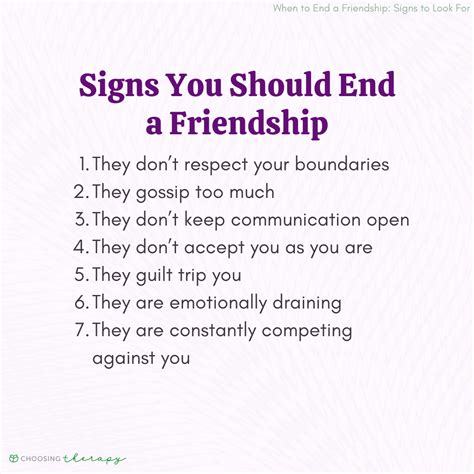 What are 3 signs that indicate it's time to end a friendship?