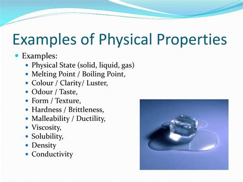 What are 5 examples of a physical property?
