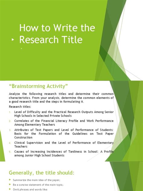 What are 5 examples of research titles?