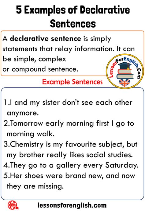 What are 5 examples of sentence?