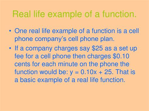 What are 5 real life examples of function?