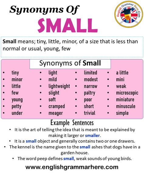 What are 5 synonyms for small?