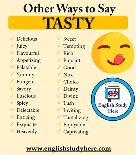 What are 5 synonyms for tasty?