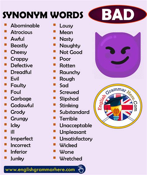 What are 5 words for bad?