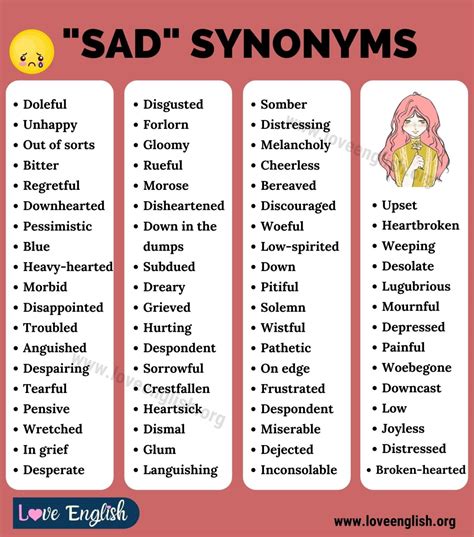 What are 5 words for sad?