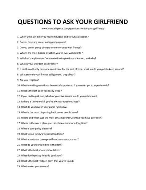 What are 50 questions to ask your girlfriend?