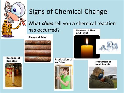 What are 6 signs of a chemical reaction?