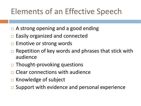 What are elements of a good speech?