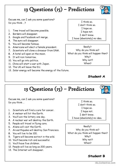 What are examples of prediction questions?