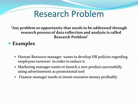 What are examples of research problems?