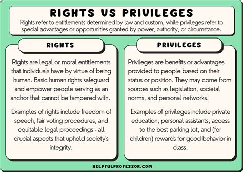 What are examples of rights and privileges?