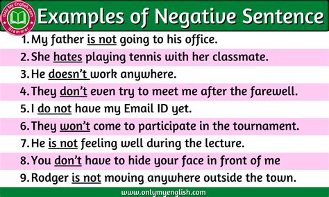 What are negative sentences with examples?