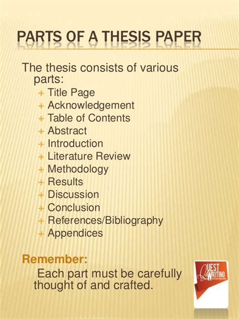What are parts of thesis?