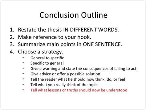 What are the 3 sentences in a conclusion?