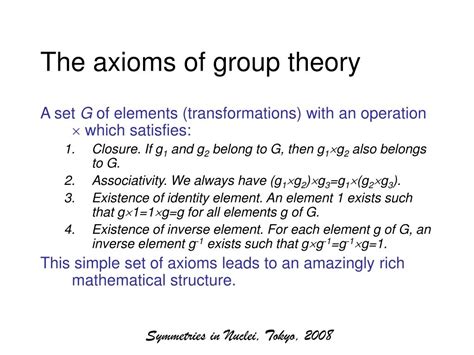 What are the 4 axioms of group theory?