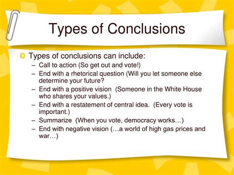 What are the 4 categories of conclusion?