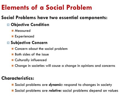 What are the 4 elements of a social problem?