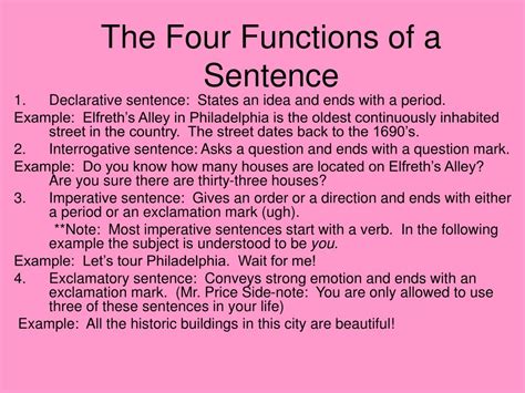 What are the 4 sentence functions?